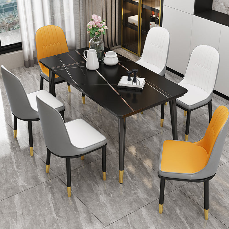 Sintered Stone Dining Table Industrial Style Black 4 Legs Base Rectangle Table for Home