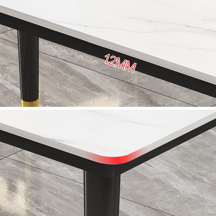 Sintered Stone Dining Table Industrial Style Black 4 Legs Base Rectangle Table for Home