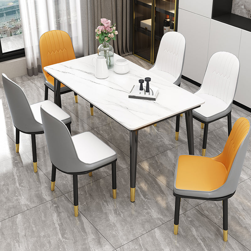 Sintered Stone Dining Table Industrial Style Black 4 Legs Base Rectangle Table for Home