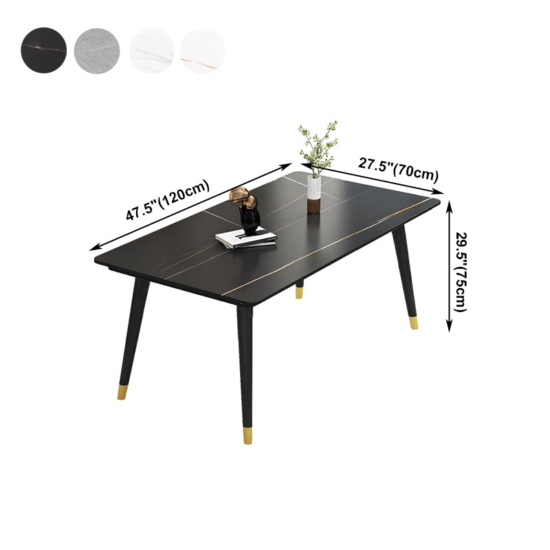 Sintered Stone Dining Table Industrial Style Black 4 Legs Base Rectangle Table for Home