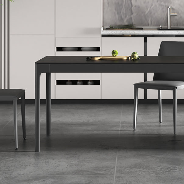 Modern Black Dining Table Rectangle Sintered Stone Table with 4 Legs for Kitchen