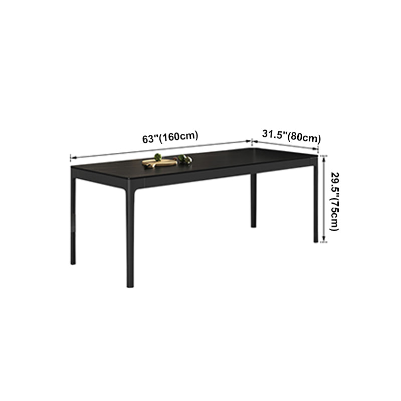 Modern Black Dining Table Rectangle Sintered Stone Table with 4 Legs for Kitchen