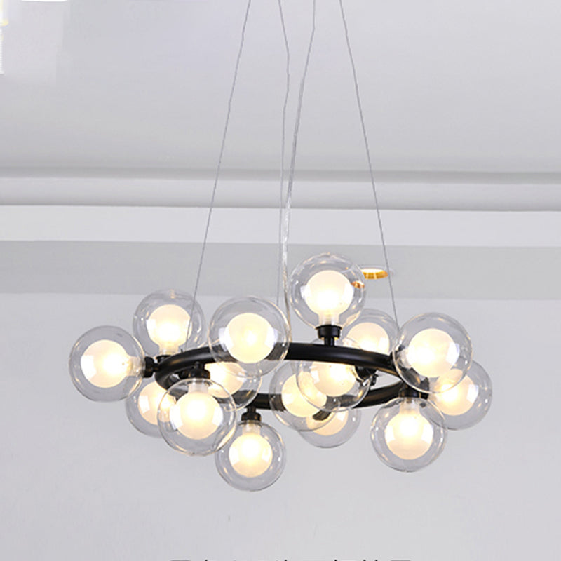 Luz de lámparas de araña de metal modernas luces colgantes colgantes de múltiples cabezas con sombra de vidrio global