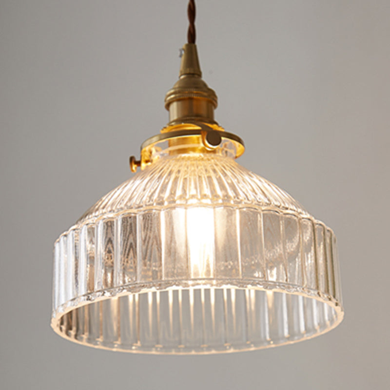 Sala da pranzo geometrica sospesa a sospensione in vetro a costola trasparente 1 luce in ottone appeso