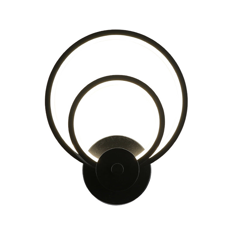 LED Bedroom Sconce Light Fixture Minimalist Black Wall Lighting with Circle Metal Shade