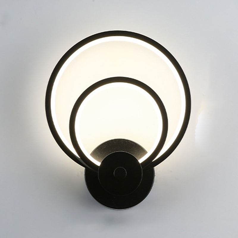LED Bedroom Sconce Light Fixture Minimalist Black Wall Lighting with Circle Metal Shade