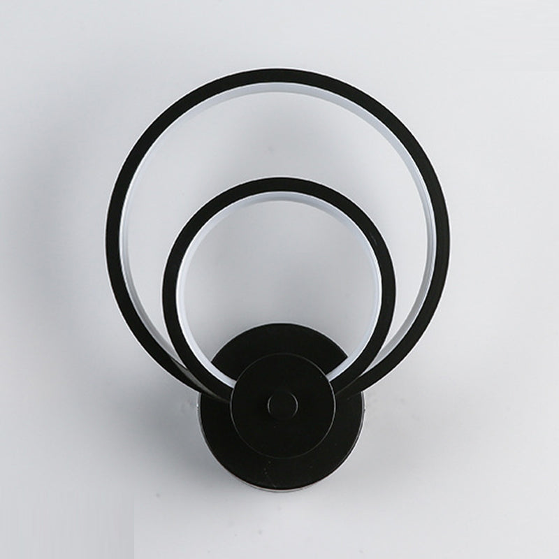 LED Bedroom Sconce Light Fixture Minimalist Black Wall Lighting with Circle Metal Shade