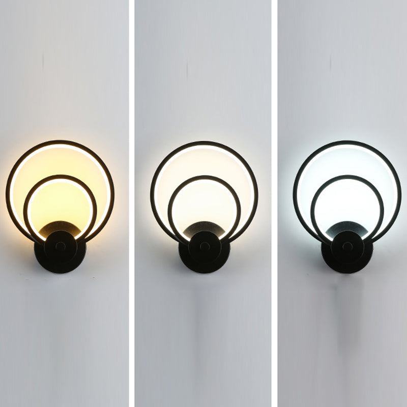 LED Bedroom Sconce Light Fixture Minimalist Black Wall Lighting with Circle Metal Shade