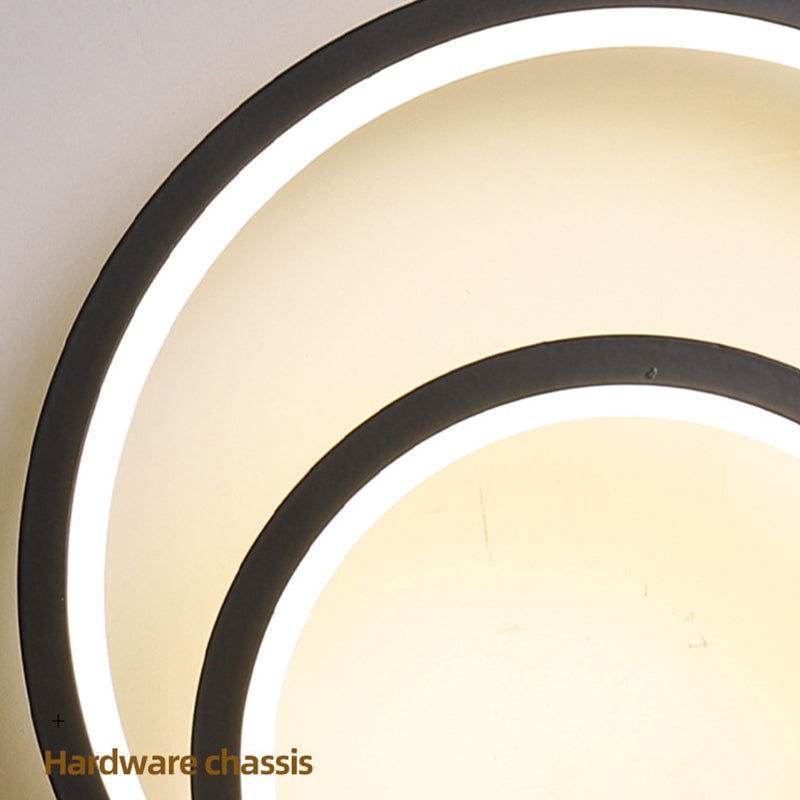 LED Bedroom Sconce Light Fixture Minimalist Black Wall Lighting with Circle Metal Shade