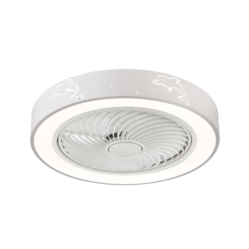 Drum Semi Flush Ceiling Light Modern Metal Bedroom LED Fan Light Fixture