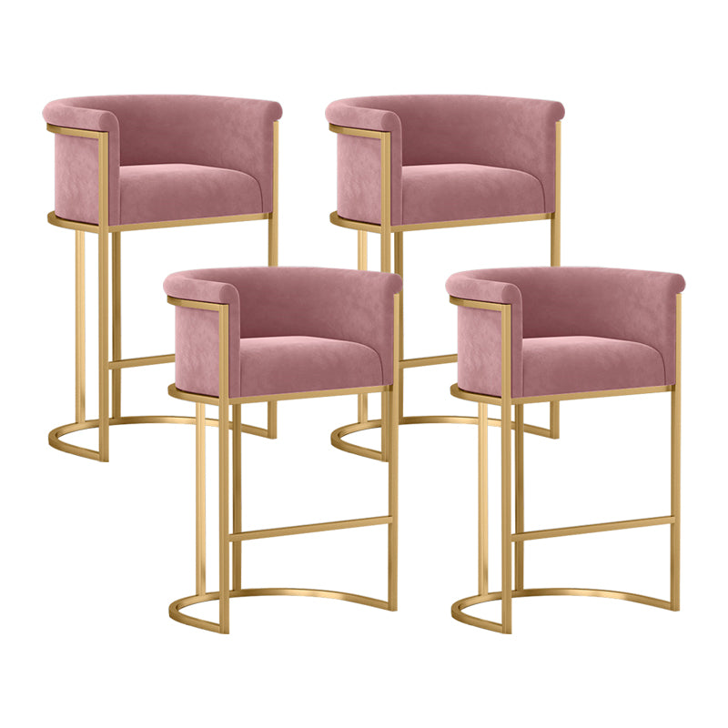 Zeitgenössischer Barhocker „Buckets“ aus Samt für den Innenbereich mit niedriger Rückenlehne und Eisenbeinen