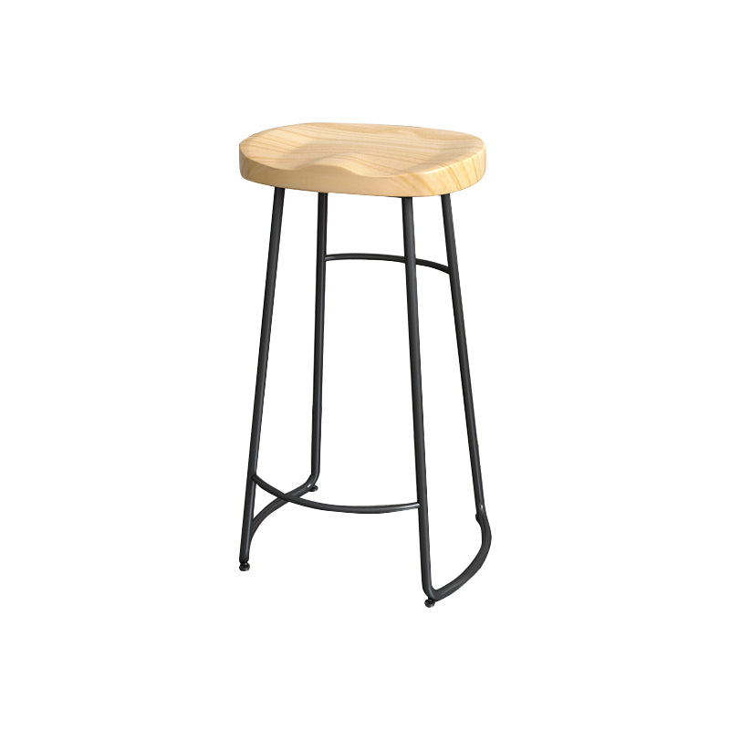 Contemporary Oval Counter Stools Armless Wood Indoor Bar Stool with Iron Base