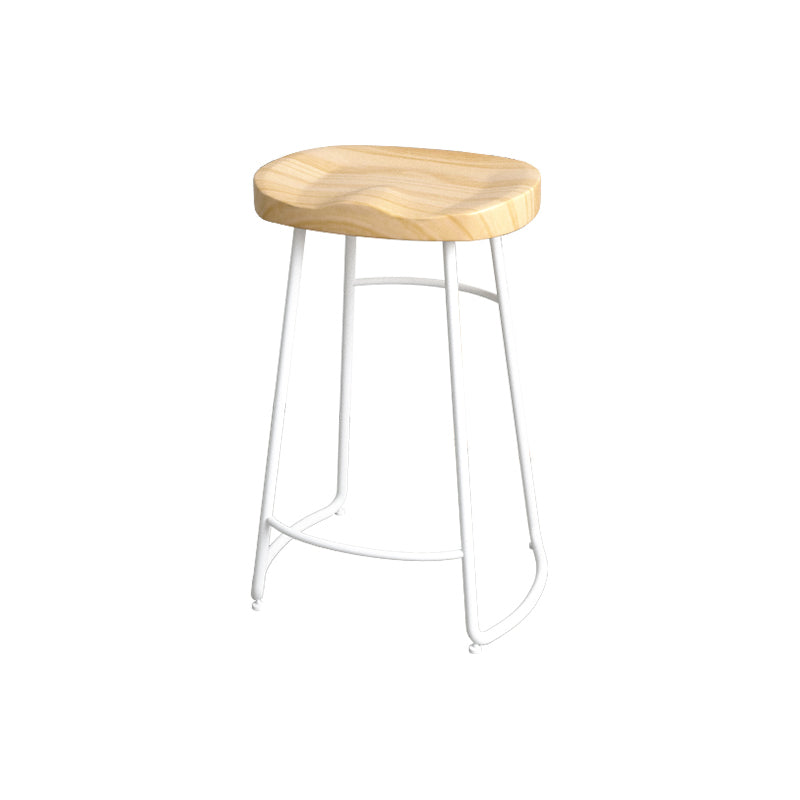 Contemporary Oval Counter Stools Armless Wood Indoor Bar Stool with Iron Base