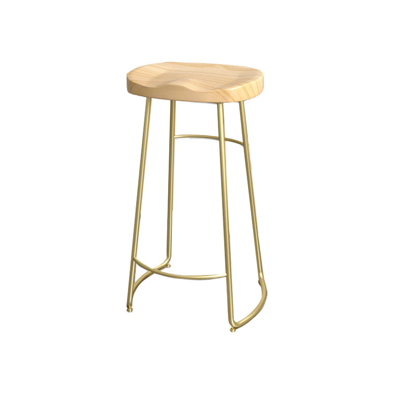 Contemporary Oval Counter Stools Armless Wood Indoor Bar Stool with Iron Base