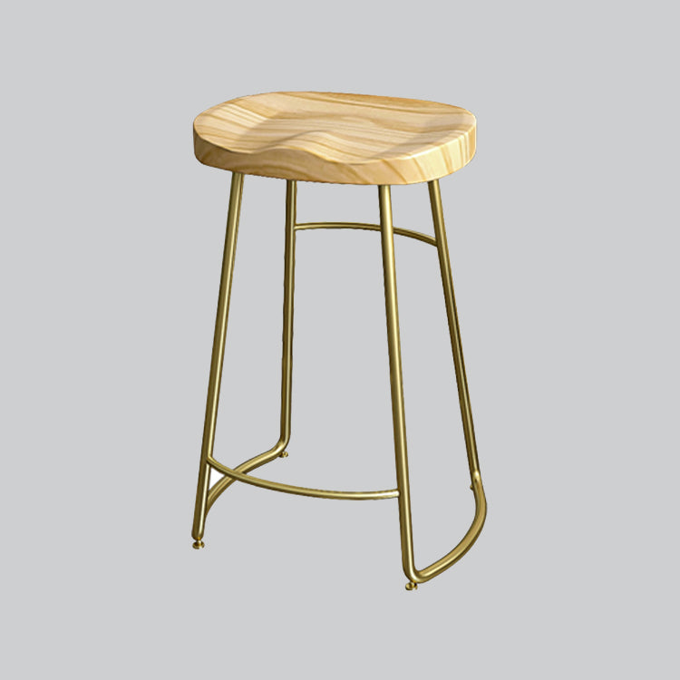 Contemporary Oval Counter Stools Armless Wood Indoor Bar Stool with Iron Base