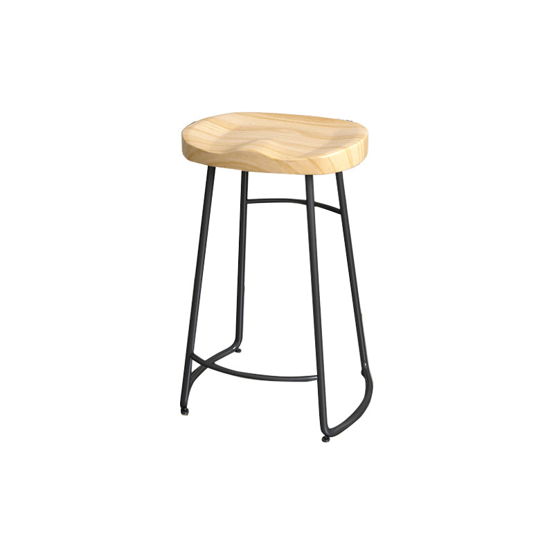 Contemporary Oval Counter Stools Armless Wood Indoor Bar Stool with Iron Base