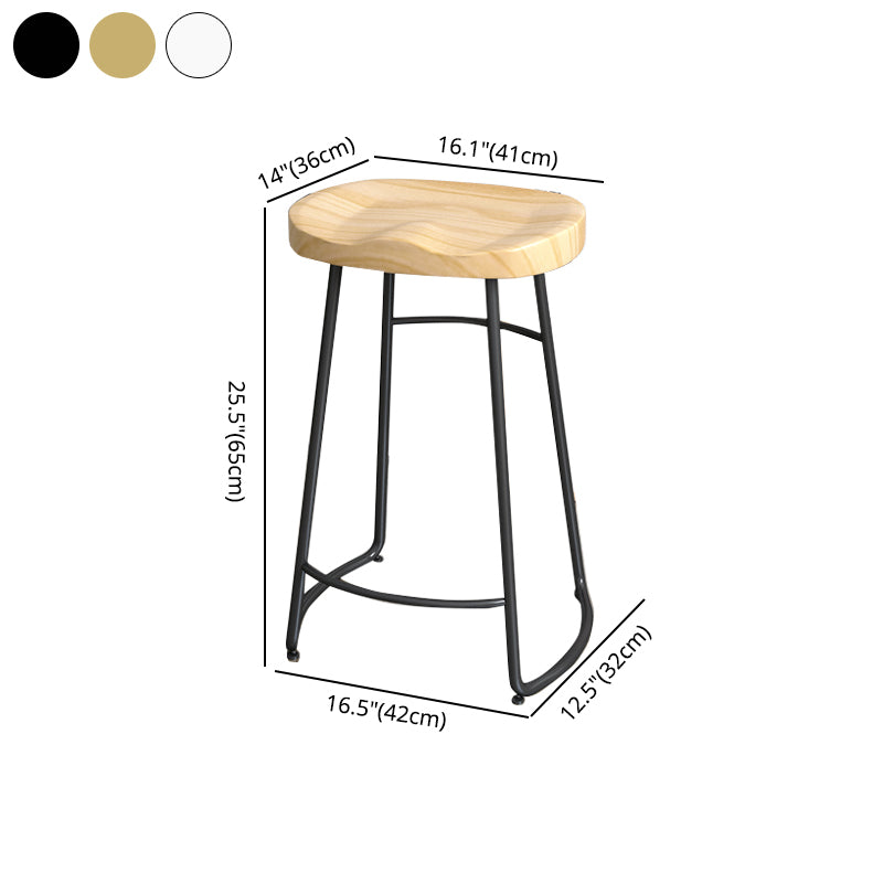 Contemporary Oval Counter Stools Armless Wood Indoor Bar Stool with Iron Base