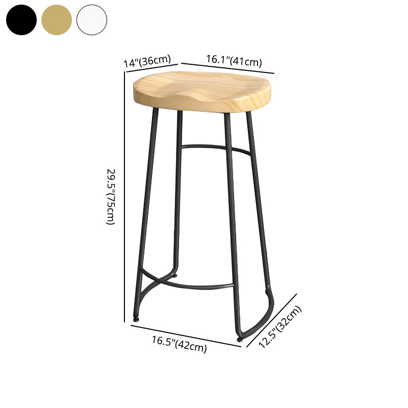 Contemporary Oval Counter Stools Armless Wood Indoor Bar Stool with Iron Base