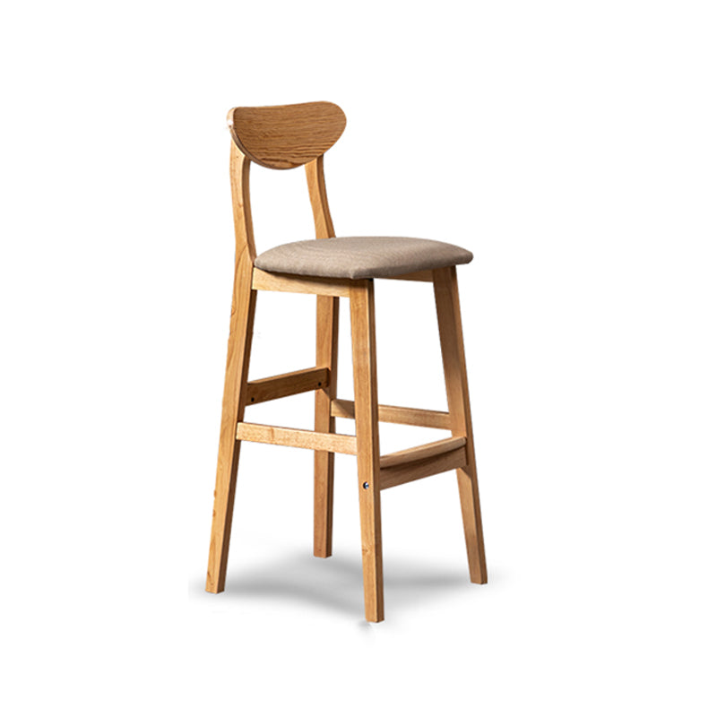 Barkruk van Scandinavisch hout met lage rugleuning, hoge binnenkruk met vierkante bekleding