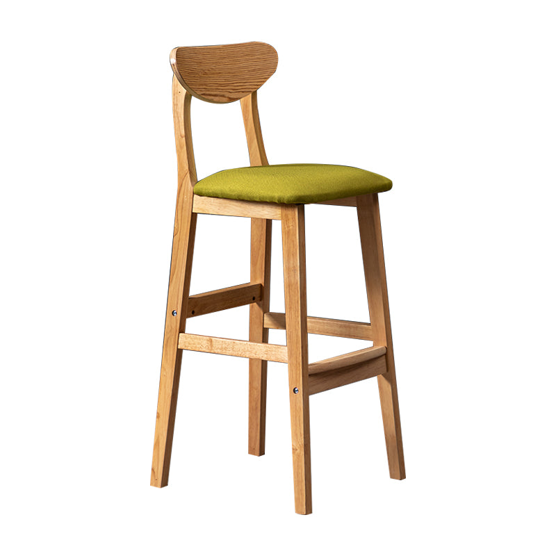 Barkruk van Scandinavisch hout met lage rugleuning, hoge binnenkruk met vierkante bekleding