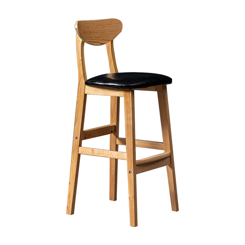 Barkruk van Scandinavisch hout met lage rugleuning, hoge binnenkruk met vierkante bekleding