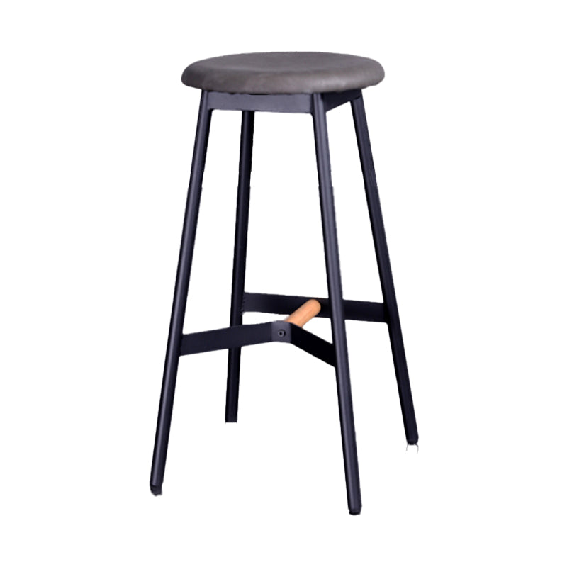 Taburetes de bar negros escandinavos, taburetes de bar sin respaldo de madera y metal con asiento redondo