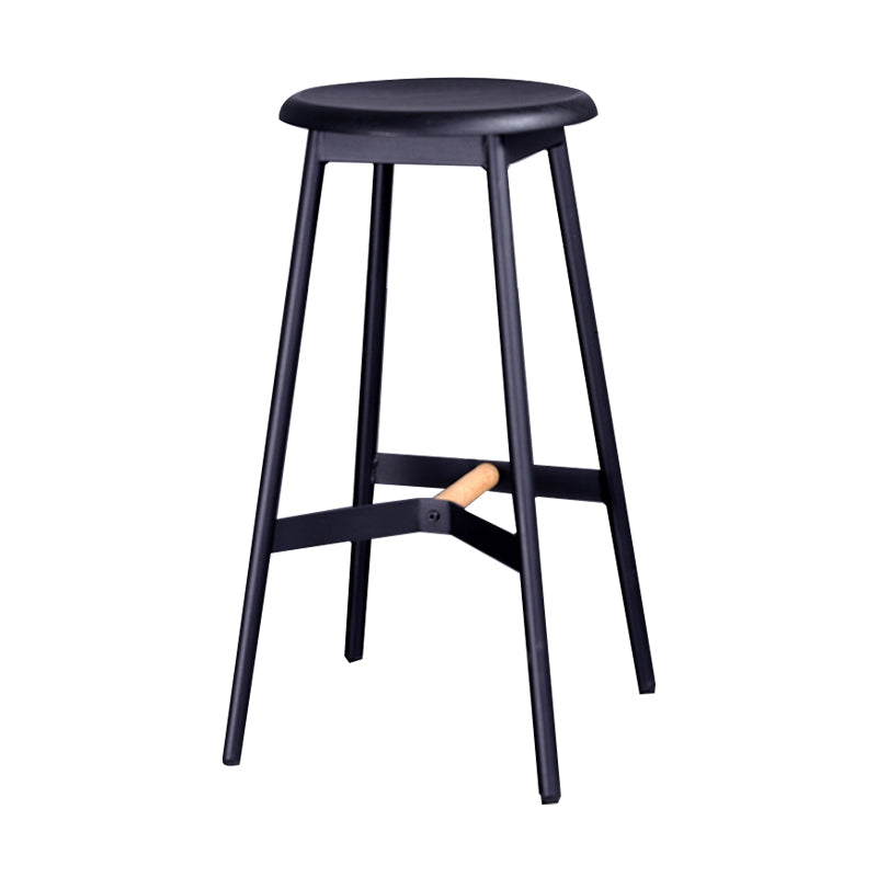 Taburetes de bar negros escandinavos, taburetes de bar sin respaldo de madera y metal con asiento redondo