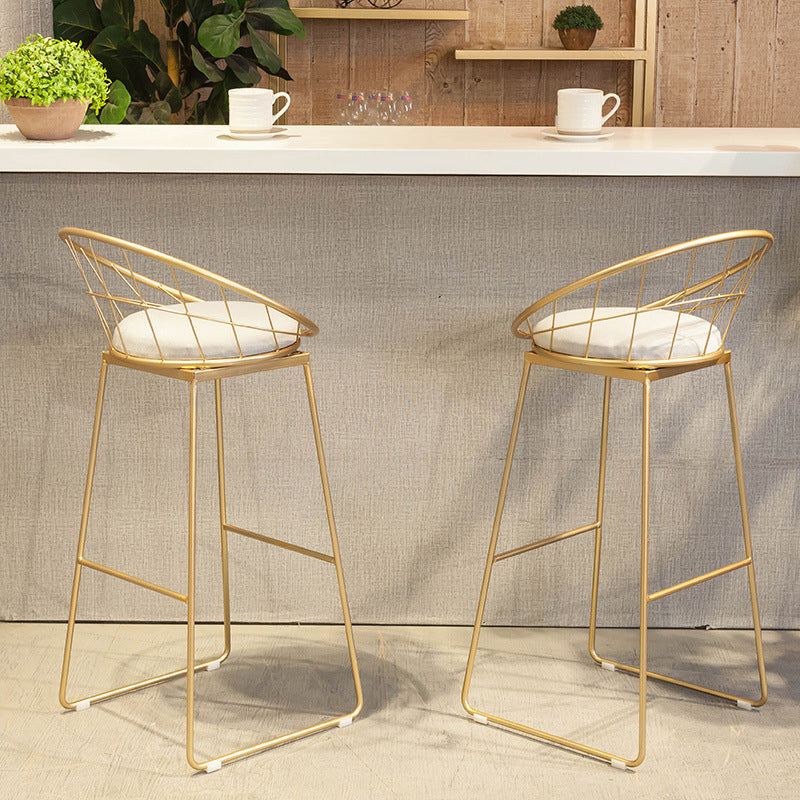 Tabourets de comptoir scandinaves en métal et tissu, tabourets de bar blancs à dossier bas avec siège rond