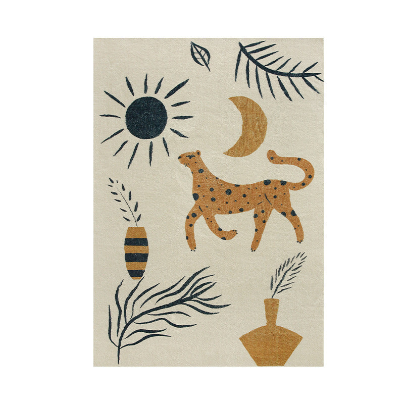 Beige Animal Carpet Polyester Modern Carpet Washable Carpet for Living Room