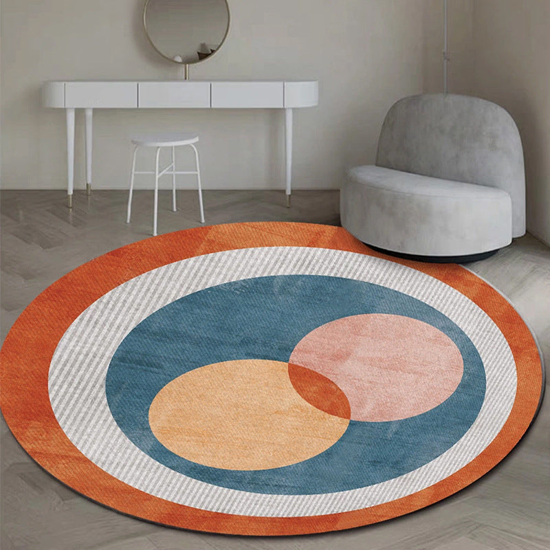 Navy Modern Rug Polyester Circle Rug Stain Resistant Rug for Living Room