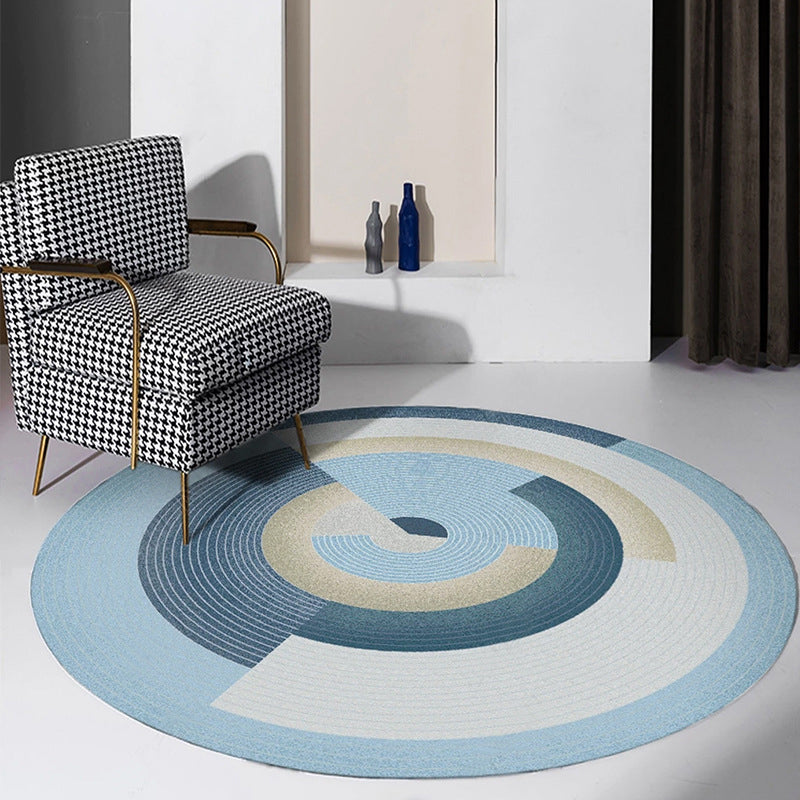 Navy Modern Rug Polyester Circle Rug Stain Resistant Rug for Living Room