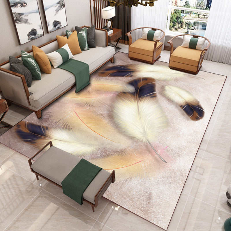 Light Brown Feather Rug Polyester Minimalist Rug Non-Slip Backing Rug for Drawing Room