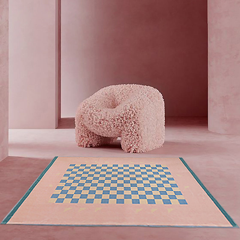 Artistic Modern Rug Pink Check Rug Non-Slip Backing Rug for Living Room