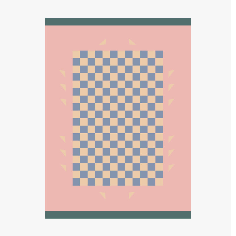 Artistic Modern Rug Pink Check Rug Non-Slip Backing Rug for Living Room