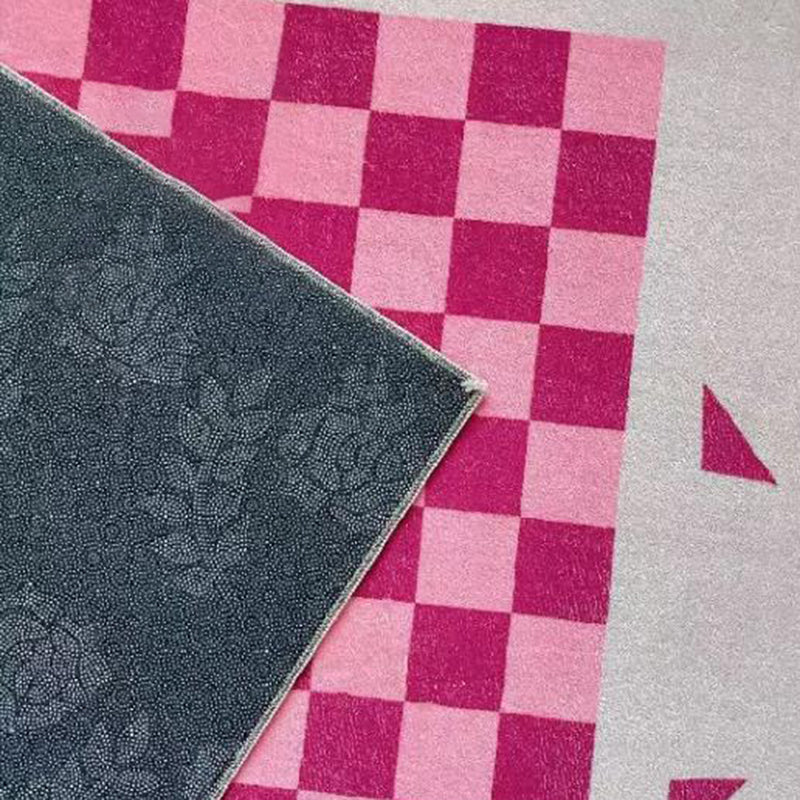 Artistic Modern Rug Pink Check Rug Non-Slip Backing Rug for Living Room