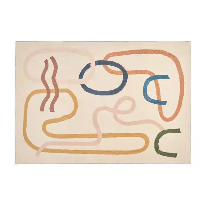 Beige Modern Carpet Polyester Irregular Line Carpet Washable Carpet for Home Decor