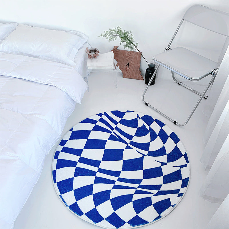 Sapphire Modern Rug Polyester Abstract Grid Rug Washable Rug for Drawing Room