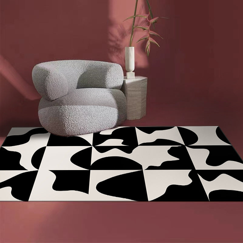 Black Texture Rug Polyester Modern Rug Non-Slip Backing Rug for Home Decor