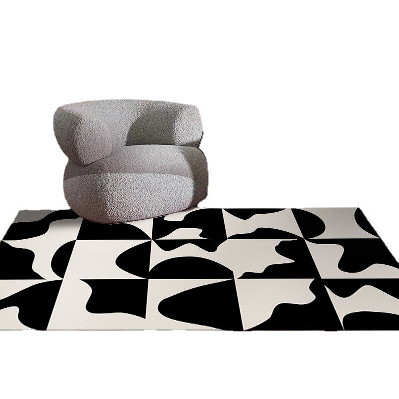 Black Texture Rug Polyester Modern Rug Non-Slip Backing Rug for Home Decor