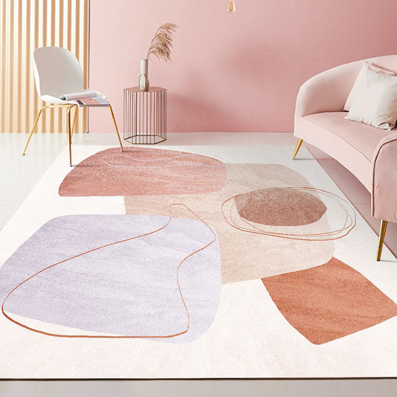 Pink Color Piece Rug Polyester Modern Rug Washable Rug for Home Decor