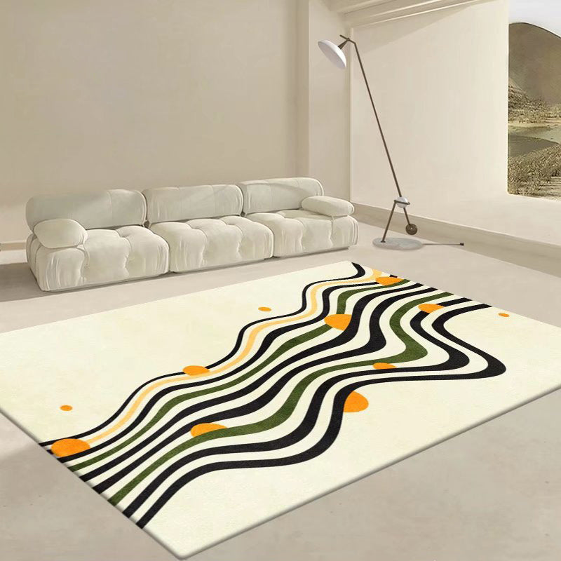 Apricot Curve Rug Polyester Simple Rug Non-Slip Backing Rug for Drawing Room