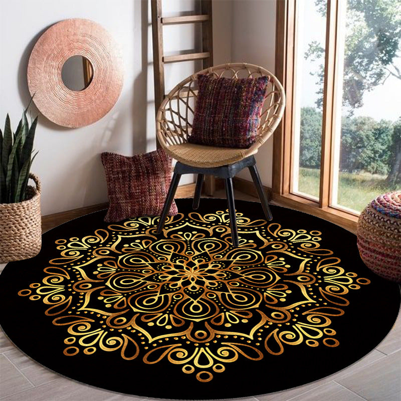 Gold Bohemian Rug Polyester Graphic Rug Washable Rug for Living Room