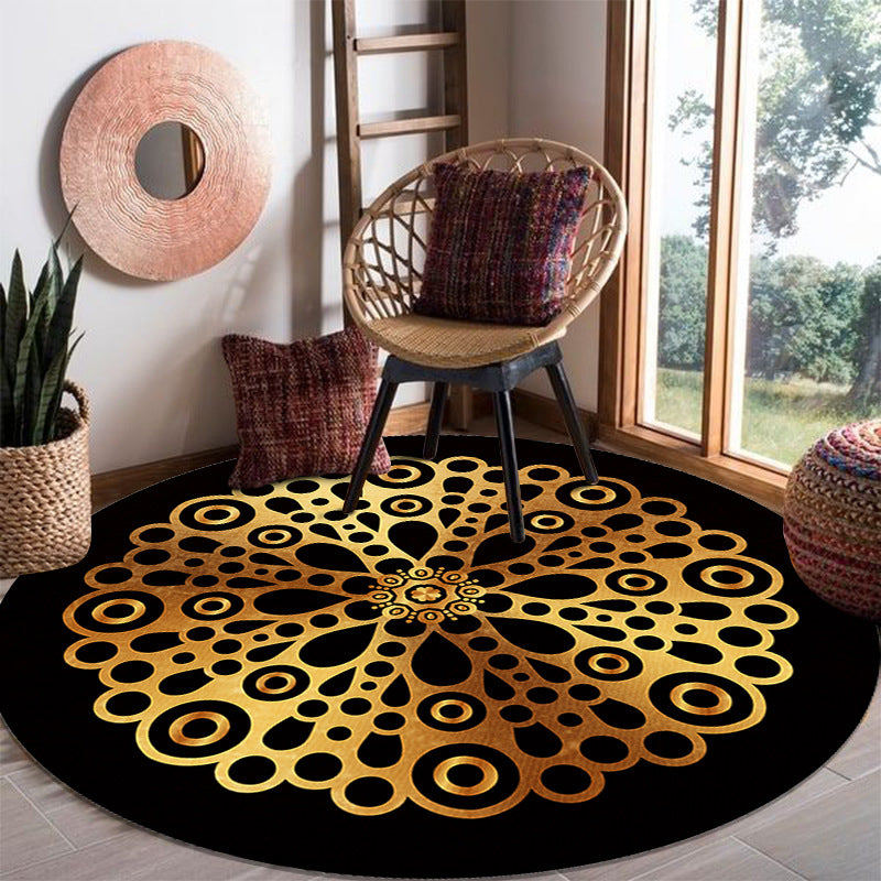 Gold Bohemian Rug Polyester Graphic Rug Washable Rug for Living Room