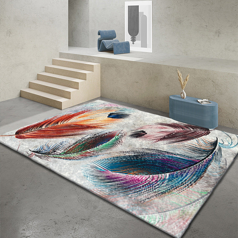 Orange Modern Rug Polyester Feather Rug Non-Slip Backing Rug for Drawing Room