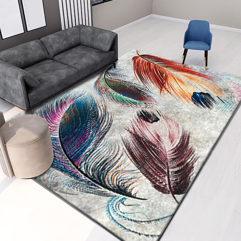 Orange Modern Rug Polyester Feather Rug Non-Slip Backing Rug for Drawing Room