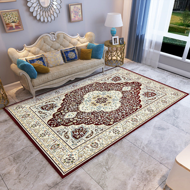 Donkerbruine vintage tapijten polyester grafisch tapijt niet-slip achterste tapijt voor salon