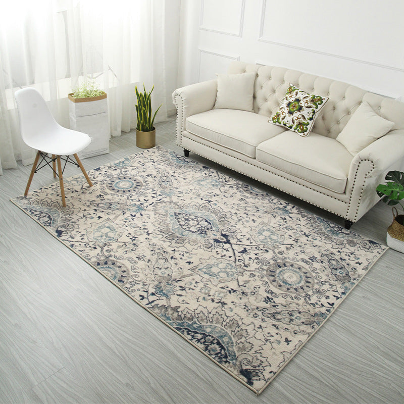 Beige Medallion Rug Polyester Modern Rug Non-Slip Backing Rug for Living Room