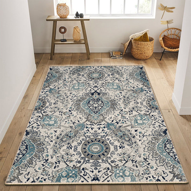 Beige Medallion Rug Polyester Modern Rug Non-Slip Backing Rug for Living Room