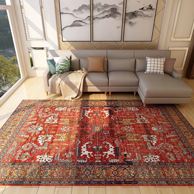 Orange Retro Rug Polyester Graphic Rug Stain Resistant Rug for Living Room