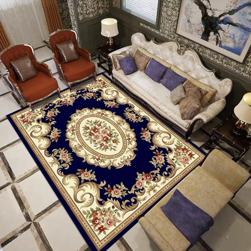 Navy Bohemian Carpet Polyester Graphic Carpet Washable Carpet for Living Room